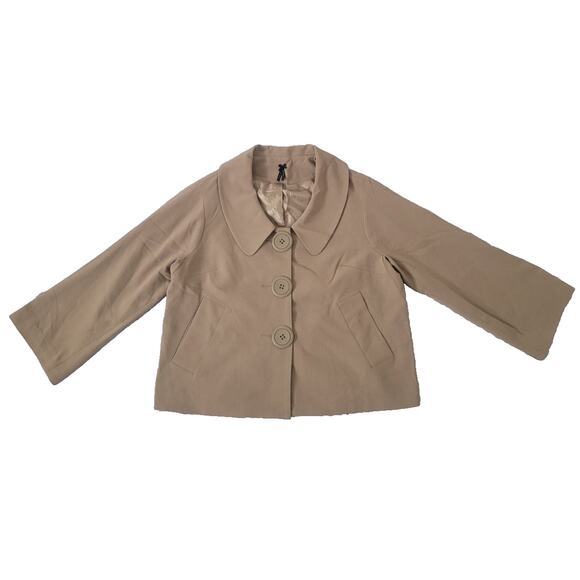 Lapis Boxy Cropped Collared Trench Coat Jacket Size L Tan Preppy Old Money - Picture 1 of 8